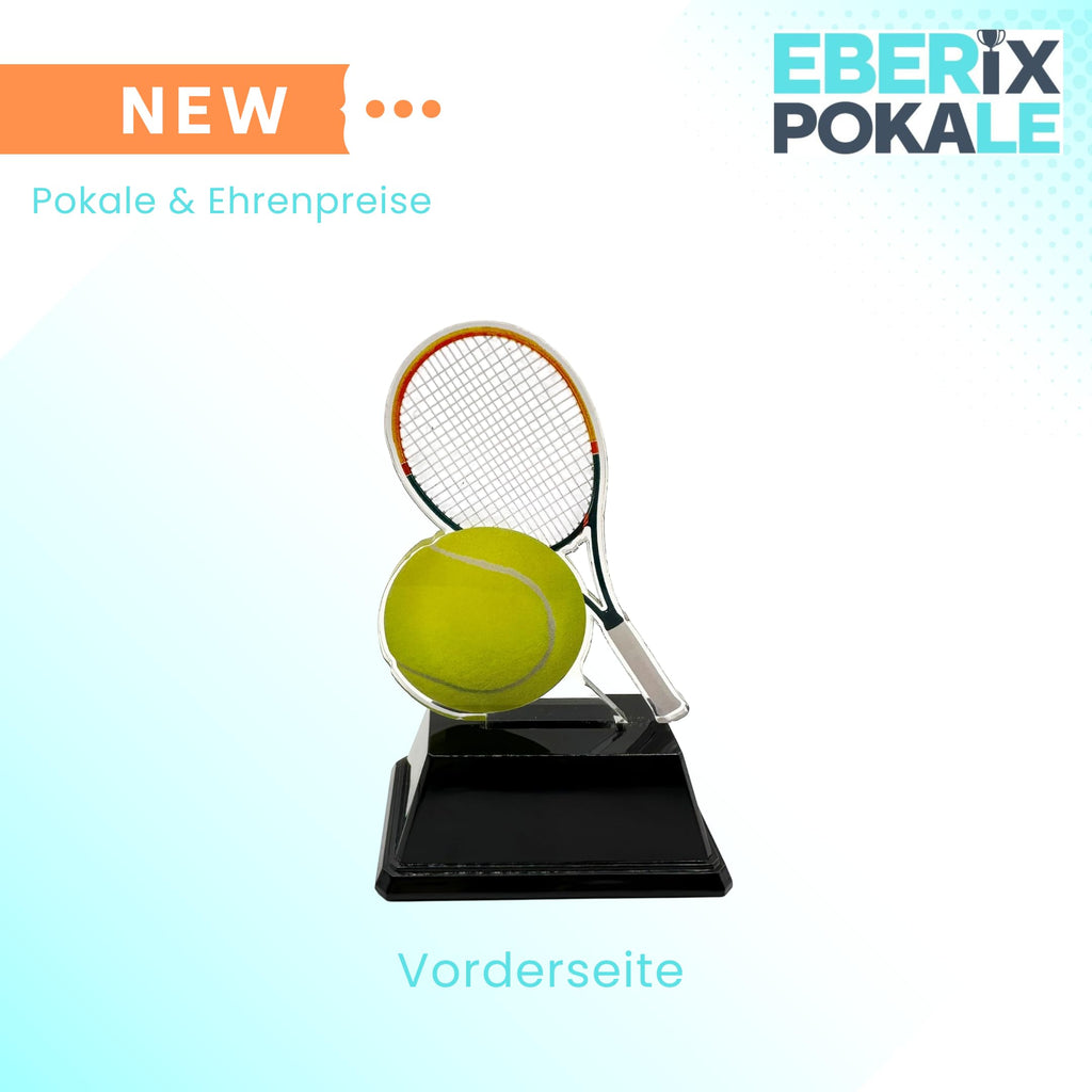 Tennis Pokal 10 cm - XS Acryl Trophäe mit Gravurschild für Kinder