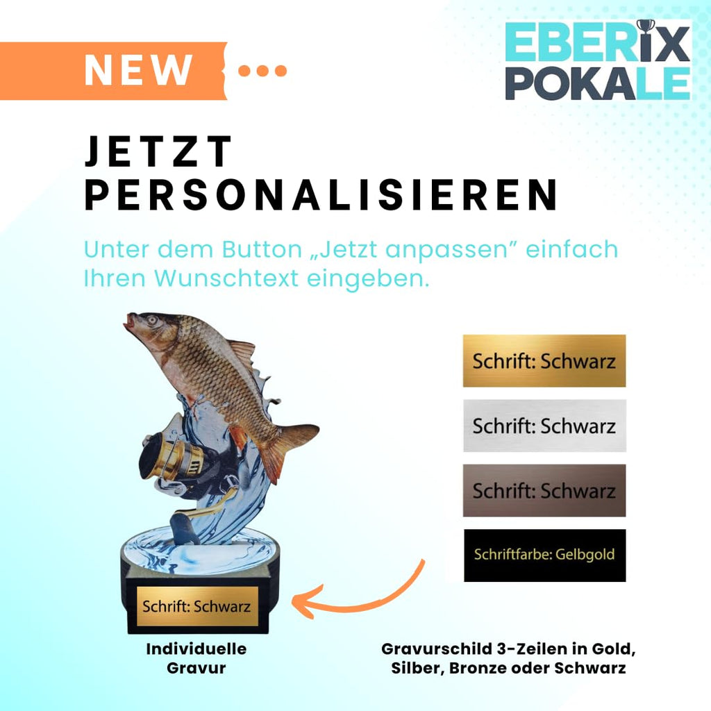 Fischpokal aus Holz mit Gravur - 16 cm Angeltrophäe & Angelsport Award