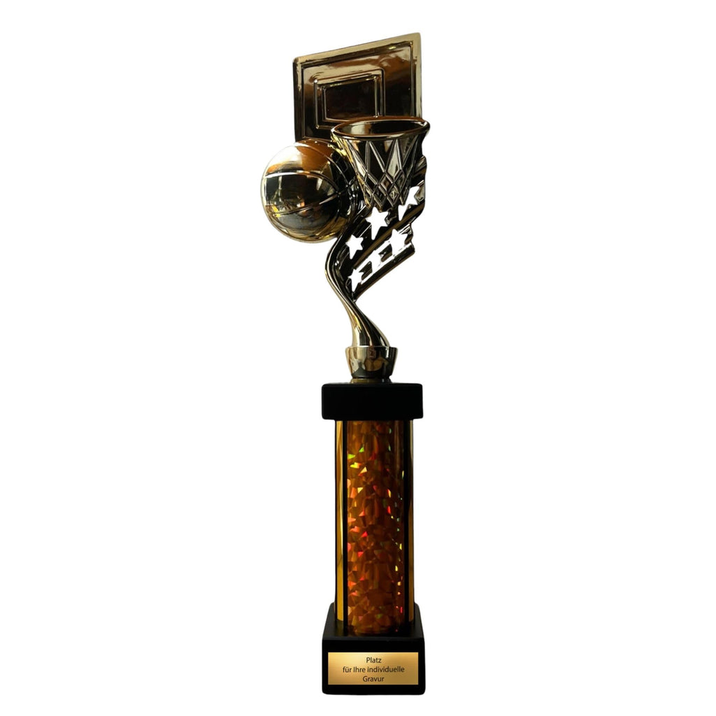 eberix · Basketball Pokal · mit Wunschgravur · Trophäe mit Korb & Ball Motiv · Siegerpokal für Basketballturnier, Vereinsmeisterschaft, Streetball · personalisierbar ·