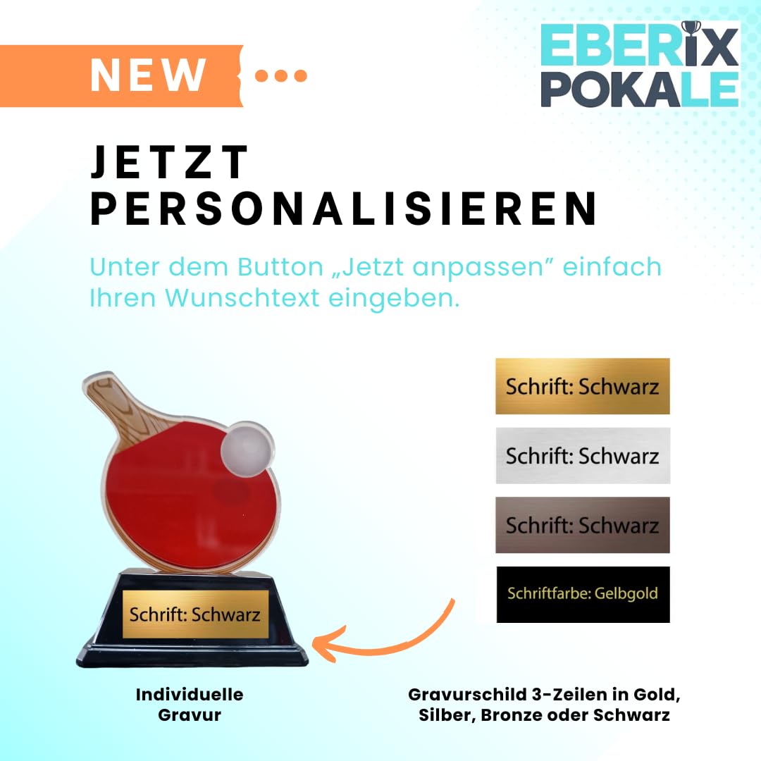 Tischtennis-Pokal 10 cm - Leichte Sport-Trophaee mit Schlaeger & Ball
