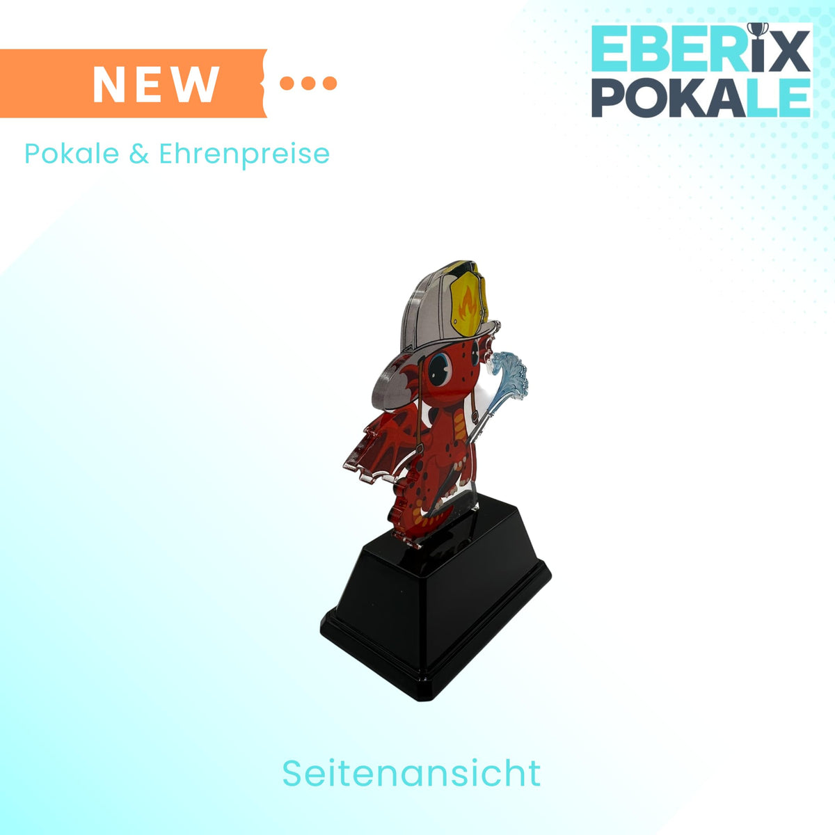 XS Kinderpokal Feuerwehr-Drache 10 cm - Trophäe mit Gravur & Schild