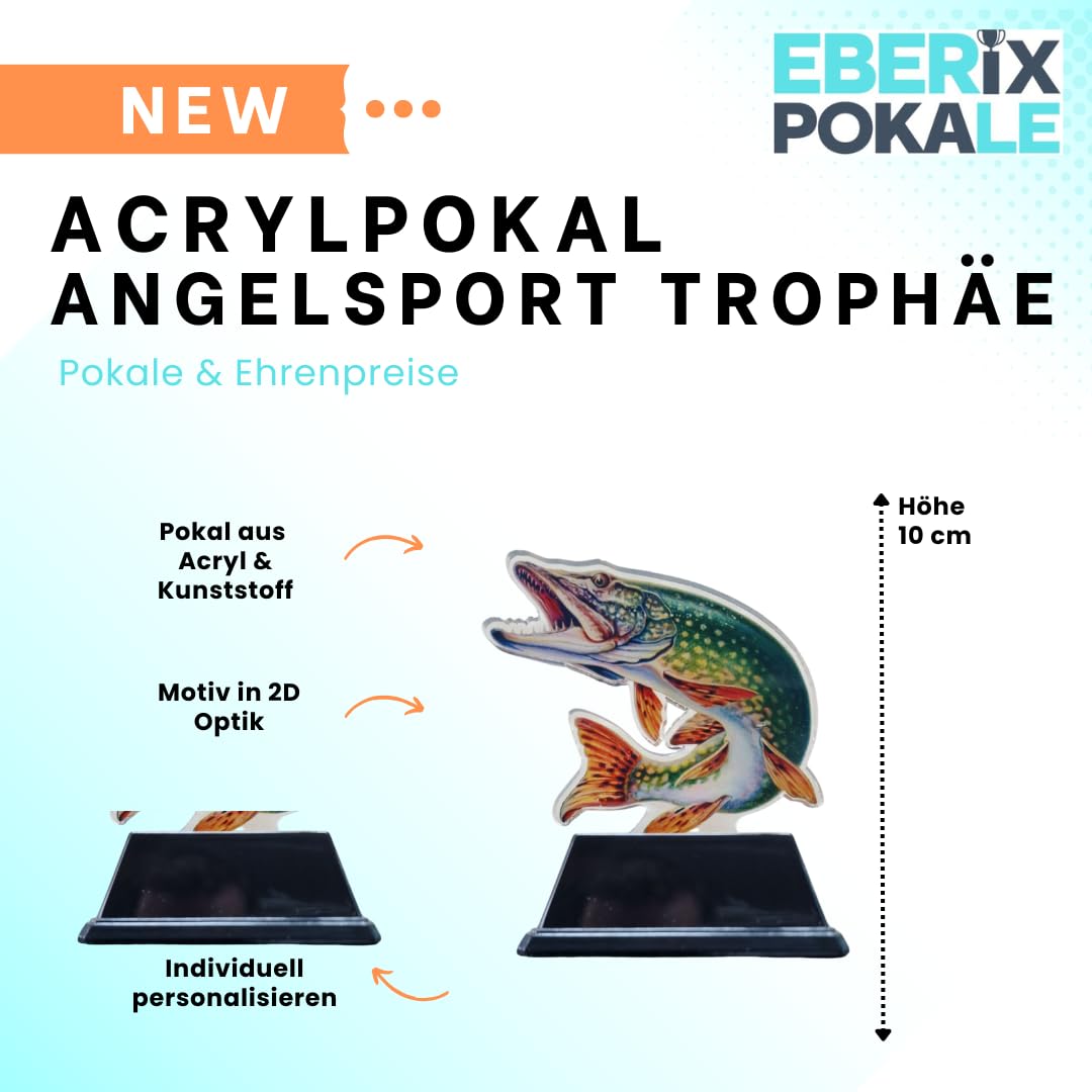 10 cm Angel Pokal Trophäe Fisch Award leicht stabil Acryl Wunschgravur inklusive