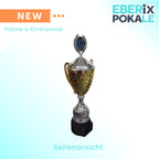 EBERiX · Athena oder Ares Wanderpokal · Wanderpokal mit Gravur · Eleganter Metallpokal mit Deckel & Holzsockel · 46 cm Höhe · Inkl. Gravurschild · personalisierbar
