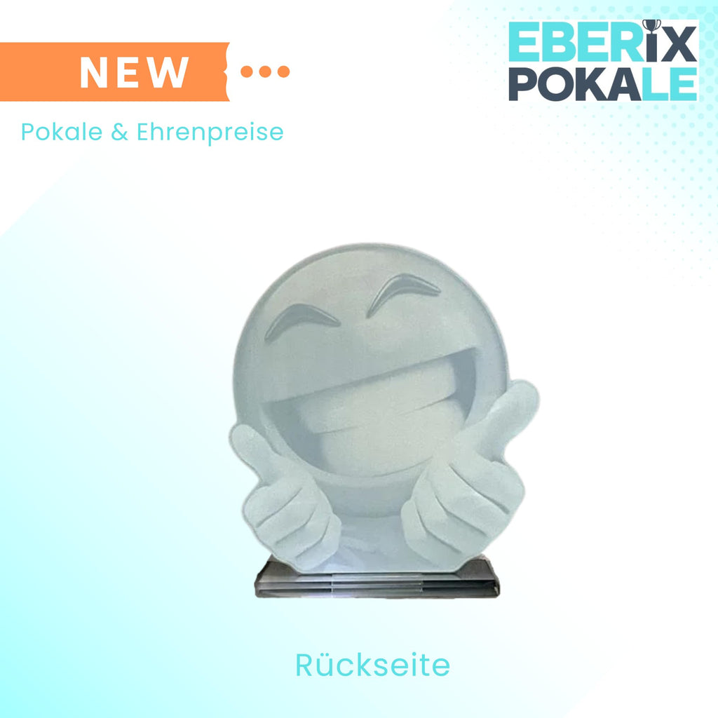 Smiley Pokal Trophäe 13,5 cm - Kinderpokal mit Gravur aus Acryl