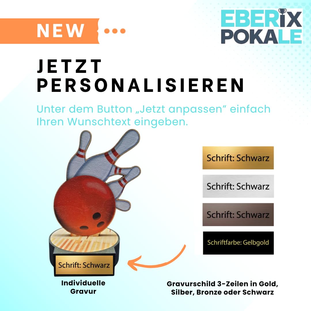 16 cm Bowling Pokal aus Holz mit Gravur - Trophäe für Kegel & Teams