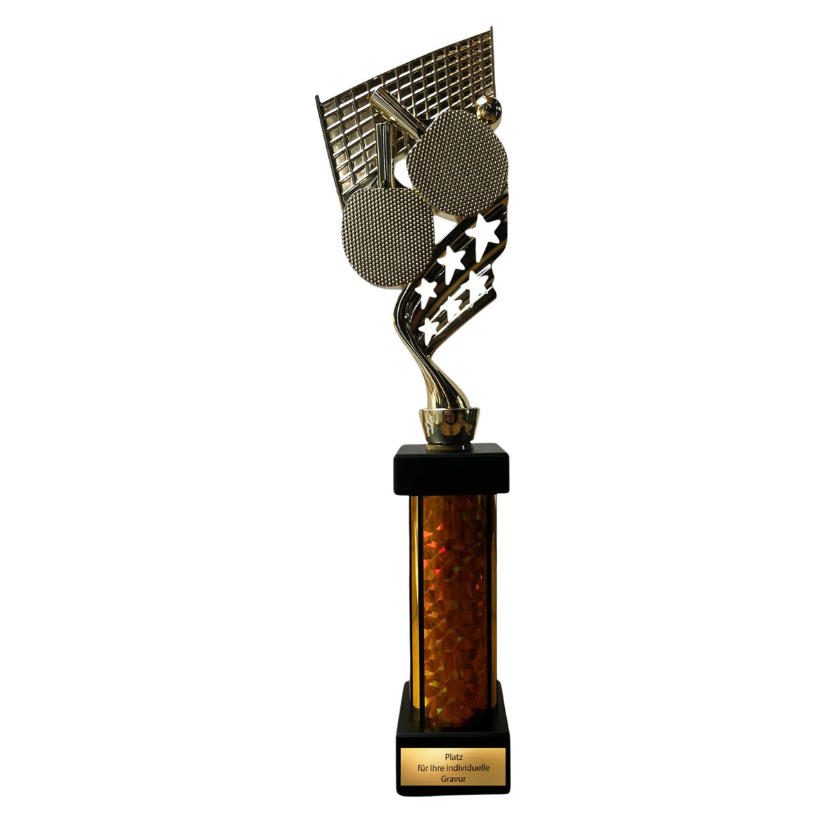 eberix · Tischtennis Pokal · mit Wunschgravur · Trophäe mit Schläger & Ball Motiv · Siegerpokal für Tischtennisturnier, Vereinsmeisterschaft, Hobbyliga · personalisierbar ·