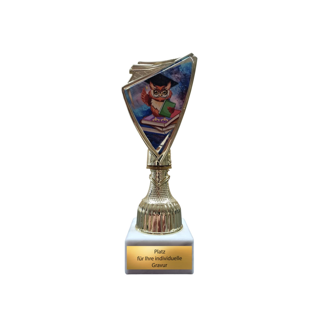 Eberix Eulen Pokal 18,5cm - Trophäe mit Gravur, Marmorsockel & 2D-Motiv
