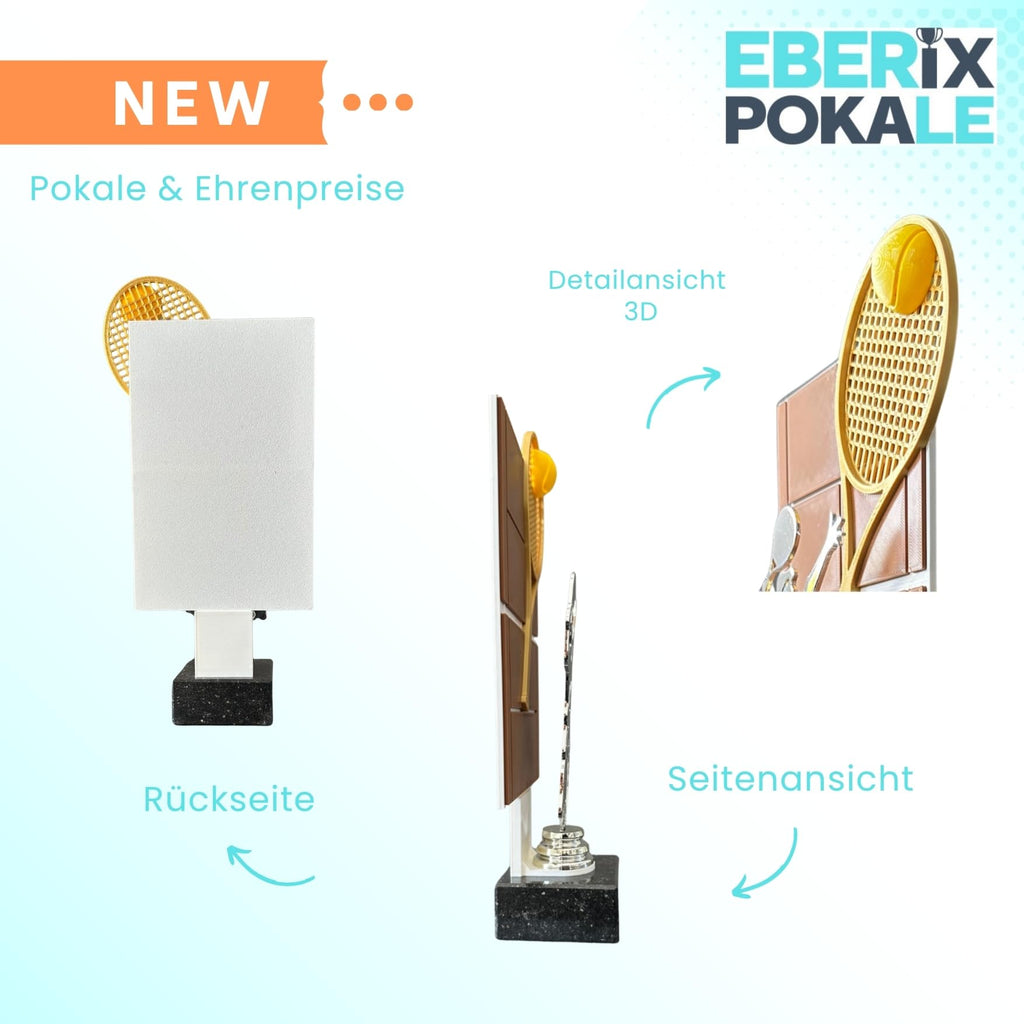Tennispokal 28,5 cm Metallfigur mit Wunschgravur & 3D-Hintergrund