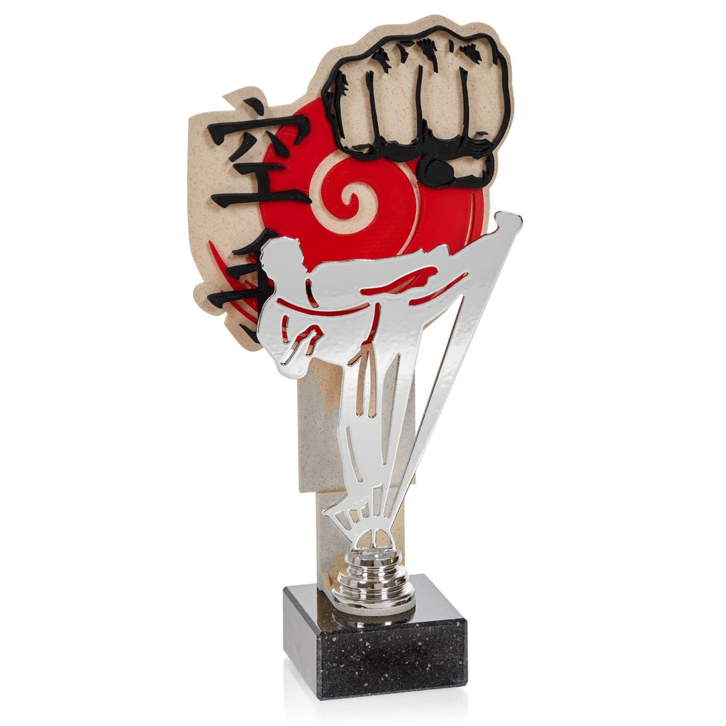 Kampfsport Pokal 27 cm Metallfigur mit Wunschgravur & 3D-Hintergrund