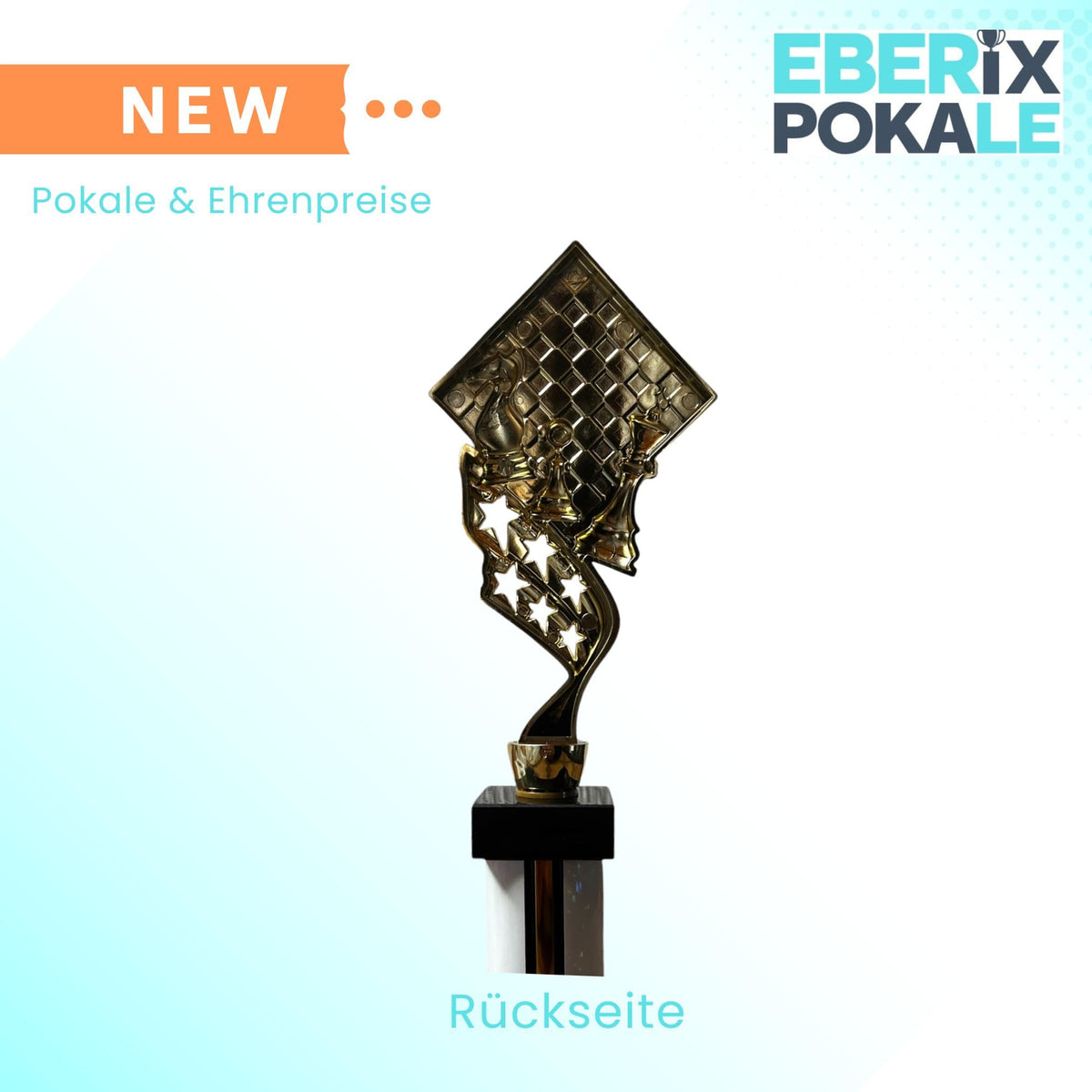 EBERiX POKALE · Schach Pokal · mit Wunschgravur · Trophäe mit Figuren & Brett Motiv · Siegerpokal für Schachturnier, Vereinsmeisterschaft, Denksport-Wettbewerb · personalisierbar ·