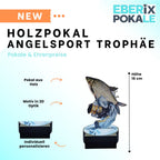 16 cm Holzpokal Trophe mit Wunschgravur - Angler Award aus Holz