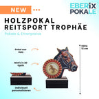 Reitsport Pokal 13 cm - Trophäe mit Pferdekopf & Schleife aus Holz