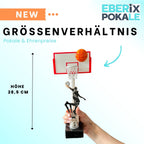 Basketballpokal 28,5 cm Metallfigur mit Wunschgravur & 3D-Hintergrund