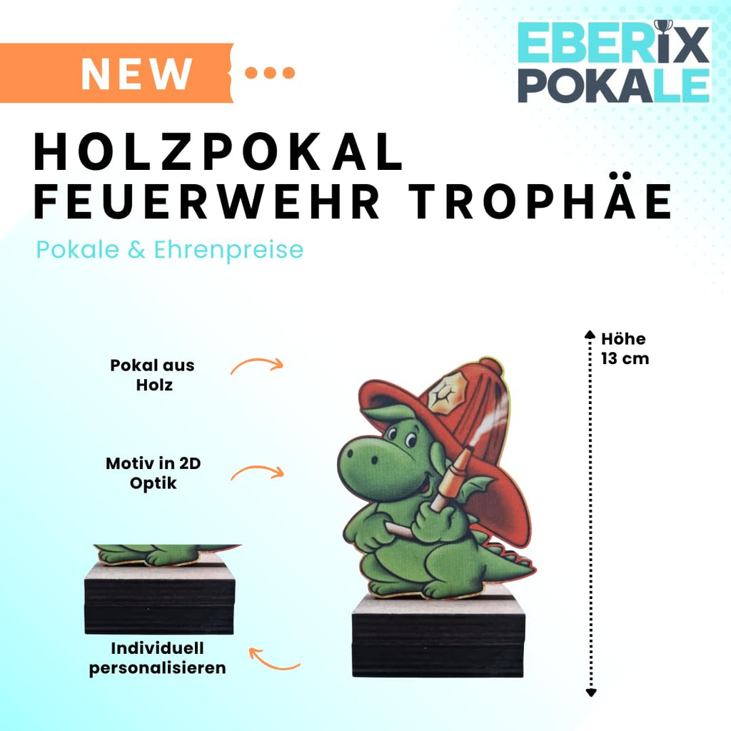 Pokal Feuerwehr-Drache 13 cm - Trophäe Award Holzpokal mit Wunschgravur