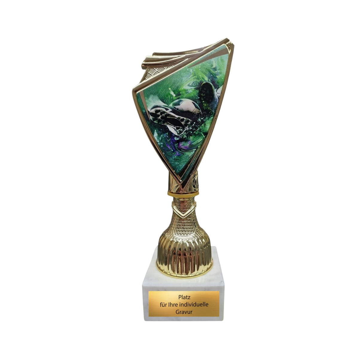 Fußball-Trophäe 18,5cm auf Marmorsockel - Pokal mit Wunschgravur & 2D-Motiv