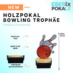 16 cm Bowling Pokal aus Holz mit Gravur - Trophäe für Kegel & Teams