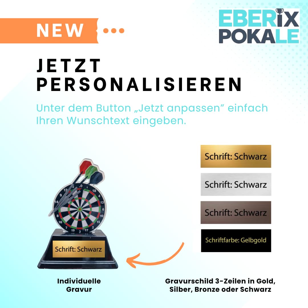 Darts Pokal Trophäe Award - 10cm Dartscheibe mit Wunschgravur & Pfeilen