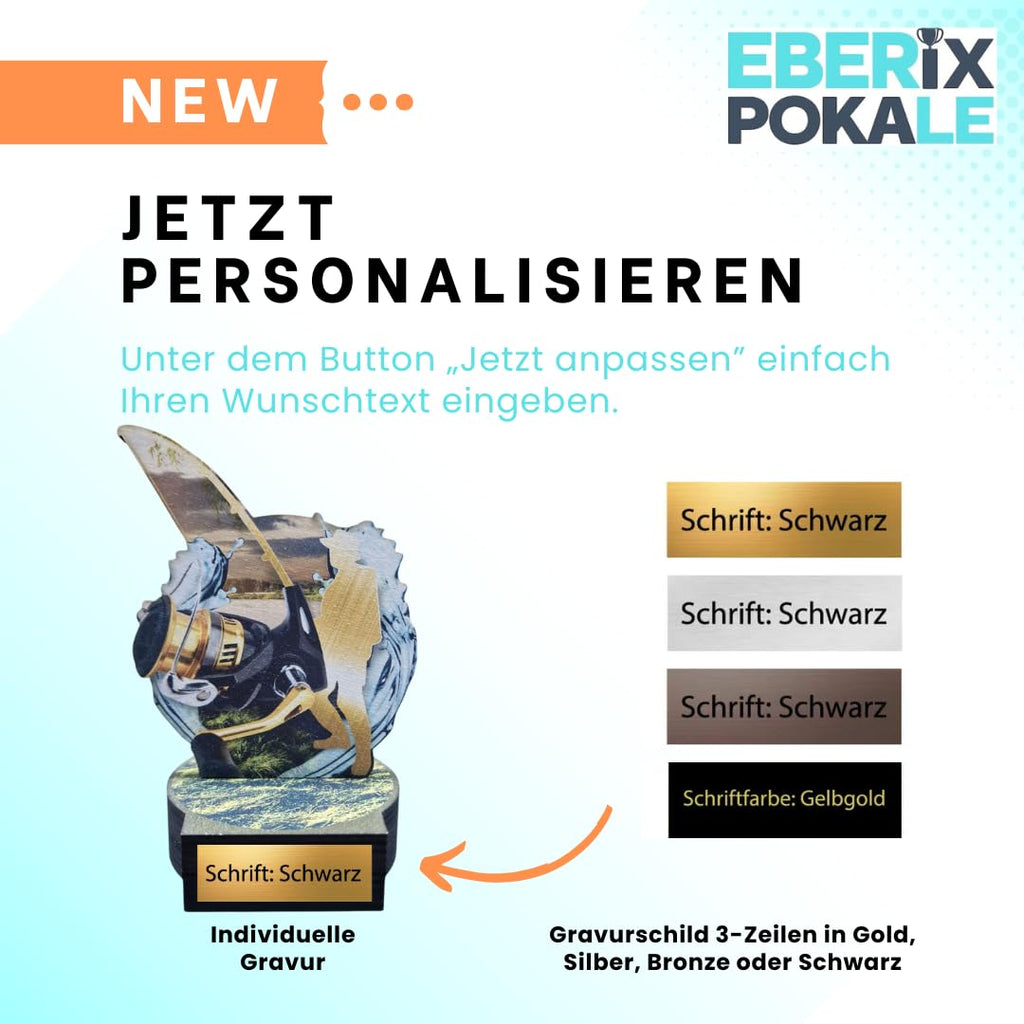 Angler Pokal aus Holz mit Gravur - 16 cm Angelsport Trophäe personalisiert