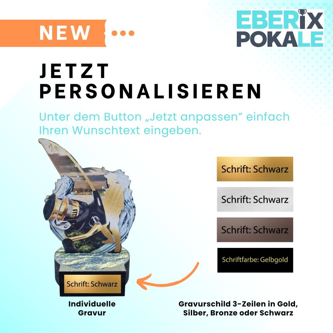 Angler Pokal aus Holz mit Gravur - 16 cm Angelsport Trophäe personalisiert