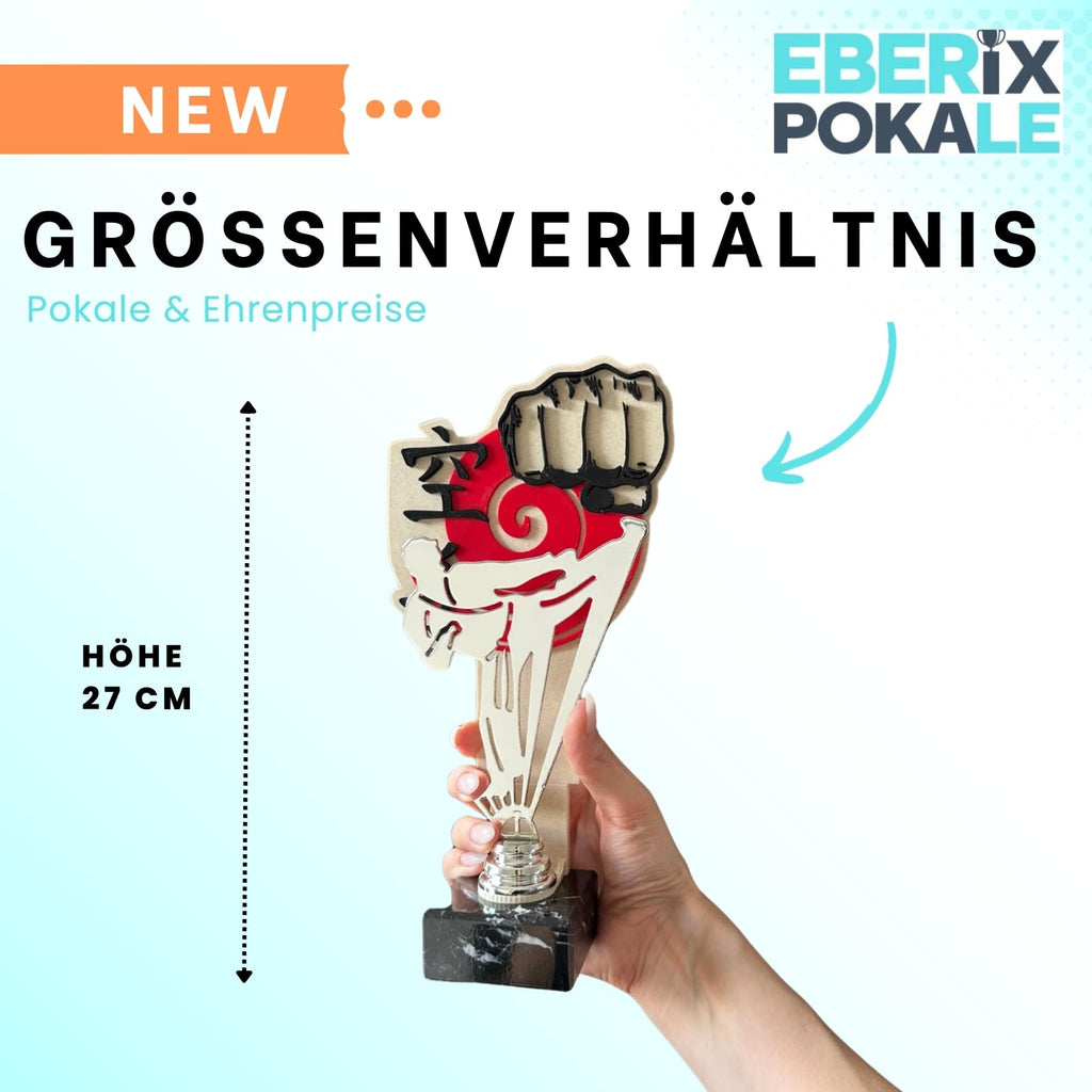 Kampfsport Pokal 27 cm Metallfigur mit Wunschgravur & 3D-Hintergrund