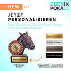 Reitsport Pokal 13 cm - Trophäe mit Pferdekopf & Schleife aus Holz