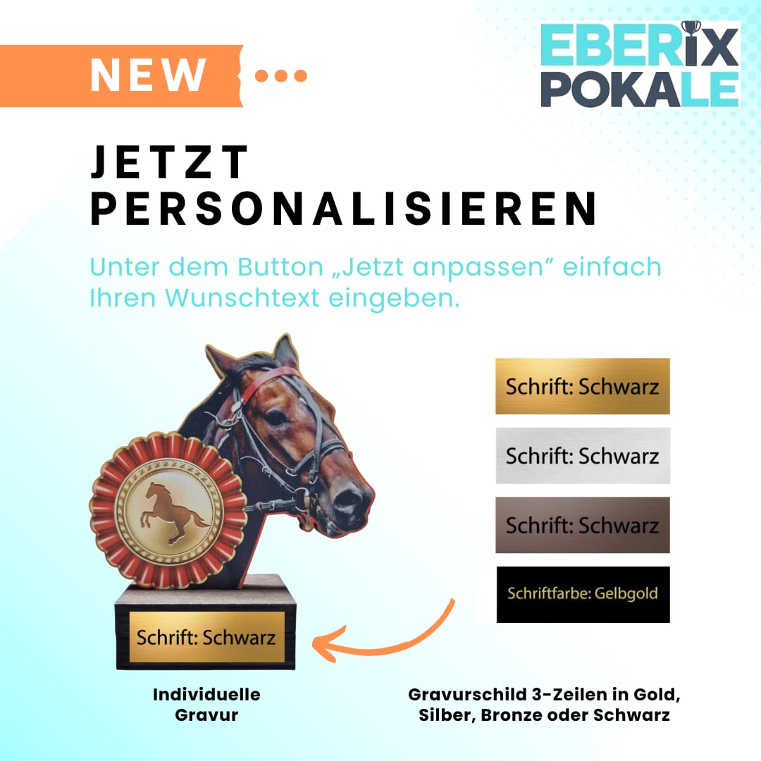 Reitsport Pokal 13 cm - Trophäe mit Pferdekopf & Schleife aus Holz