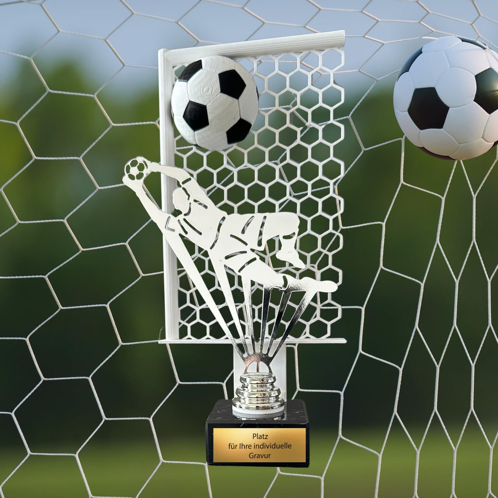Torwartpokal 27 cm Metallfigur mit Wunschgravur & 3D-Hintergrund