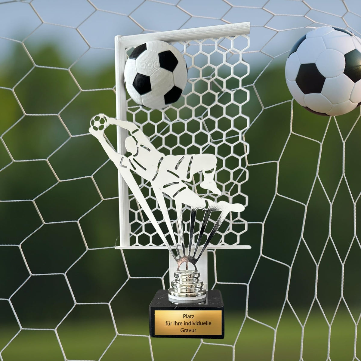 Torwartpokal 27 cm Metallfigur mit Wunschgravur & 3D-Hintergrund