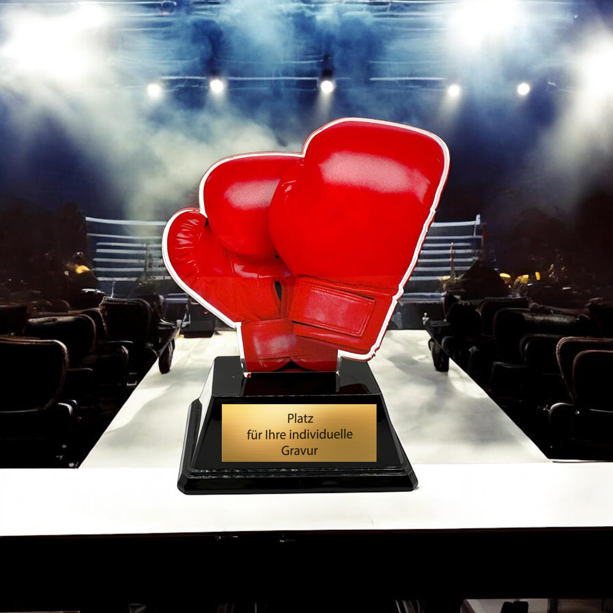 10 cm Acryl Pokal mit Gravurschild - Boxhandschuhe Trophäe für Kampfsport