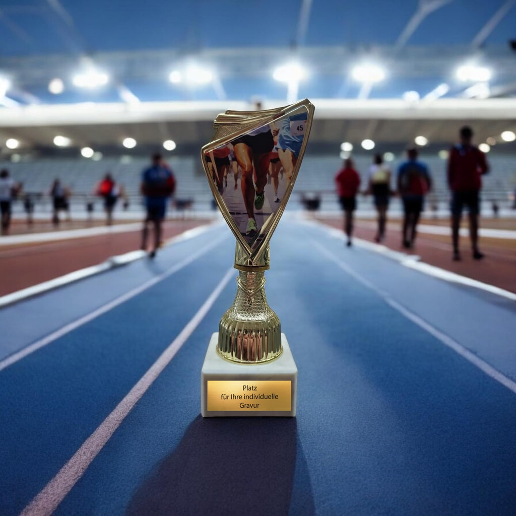 Lauf Pokal 18,5cm Trophäe Award mit Gravur, Läufer Figur für Jogging Event