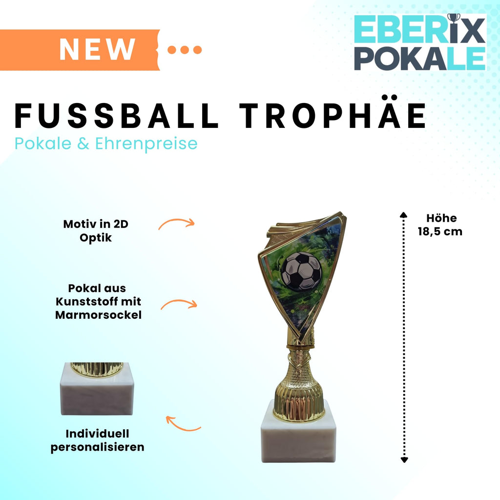 Fussball Pokal 18,5 cm in Gold - Trophaee mit Gravur & Marmorsockel
