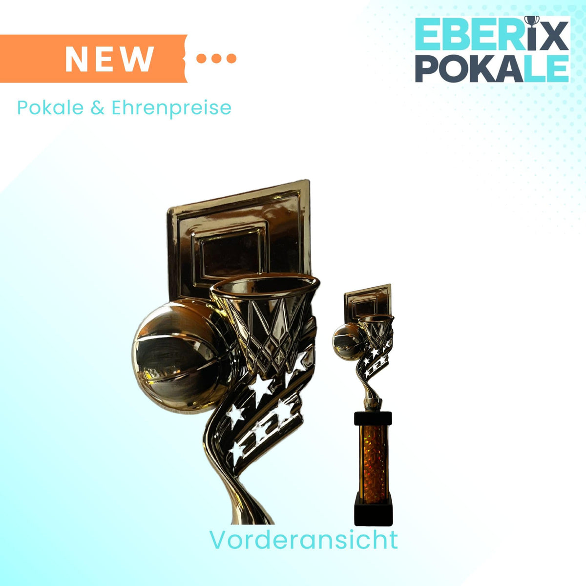 eberix · Basketball Pokal · mit Wunschgravur · Trophäe mit Korb & Ball Motiv · Siegerpokal für Basketballturnier, Vereinsmeisterschaft, Streetball · personalisierbar ·