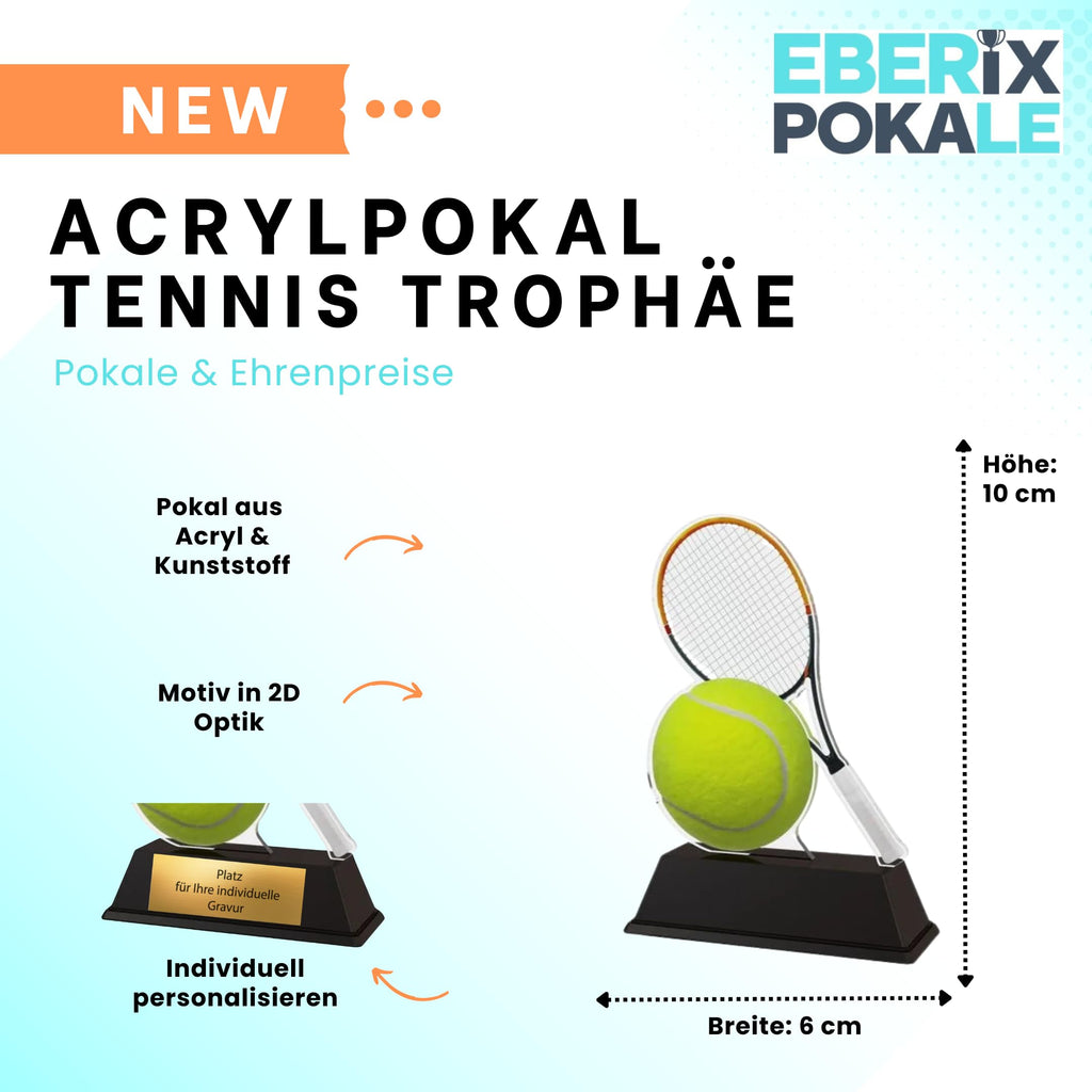 Tennis Pokal 10 cm - XS Acryl Trophäe mit Gravurschild für Kinder