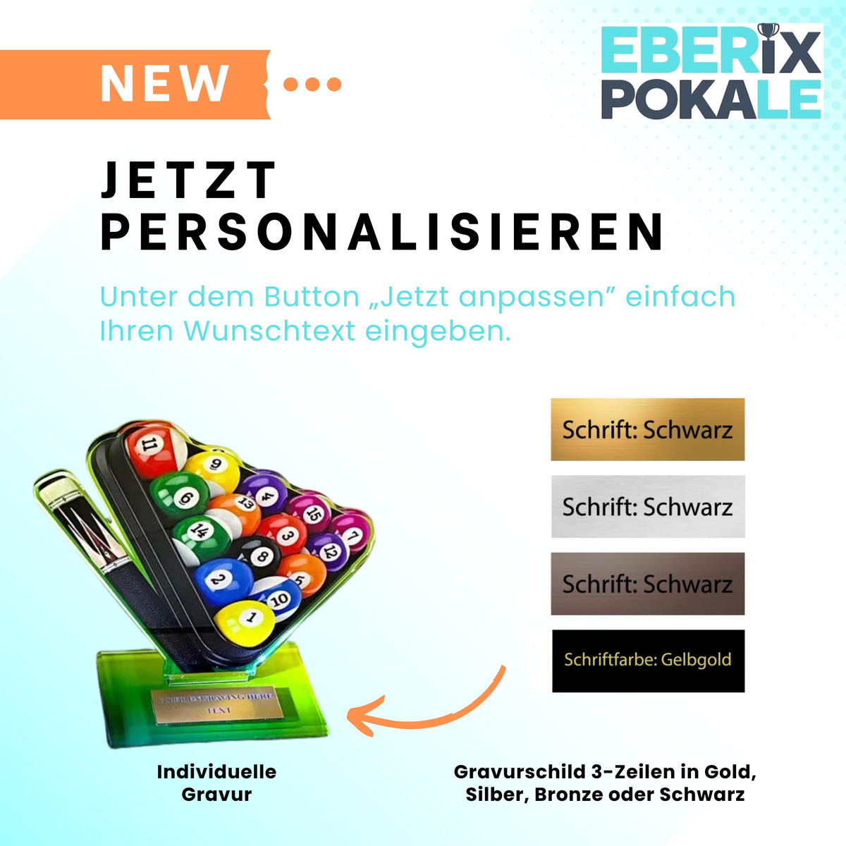 Poker Billard Pokal mit Gravur - Trophäe aus Acryl - Buntes 2D-Design