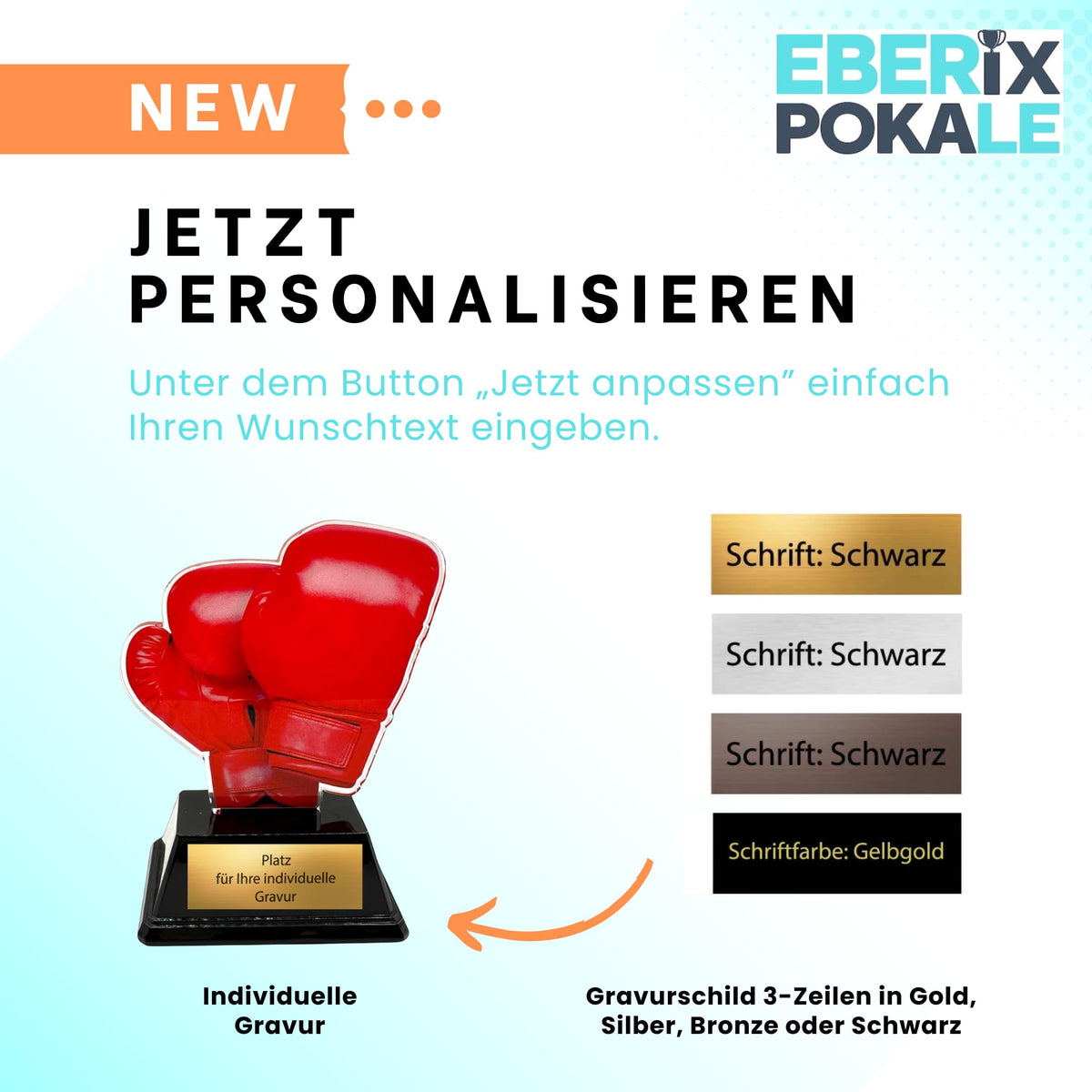 10 cm Acryl Pokal mit Gravurschild - Boxhandschuhe Trophäe für Kampfsport