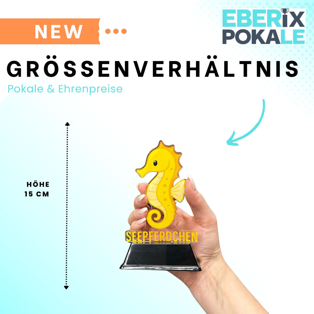 Seepferdchen Acryl Pokal 15 cm - Trophäe für Schwimmen & Kinder