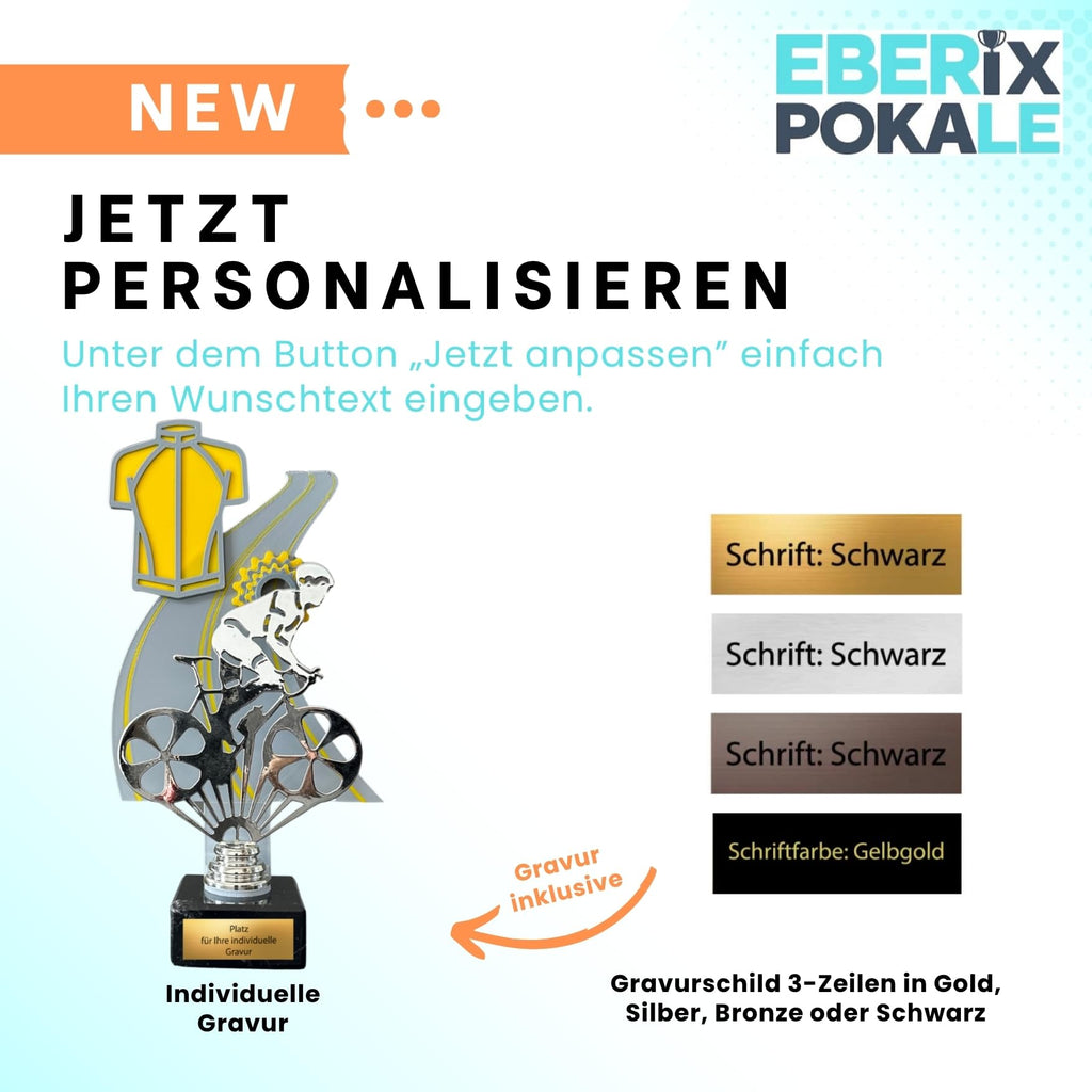 Radsport Trophäe 28 cm Metallfigur mit 3D-Motiv & Wunschgravur
