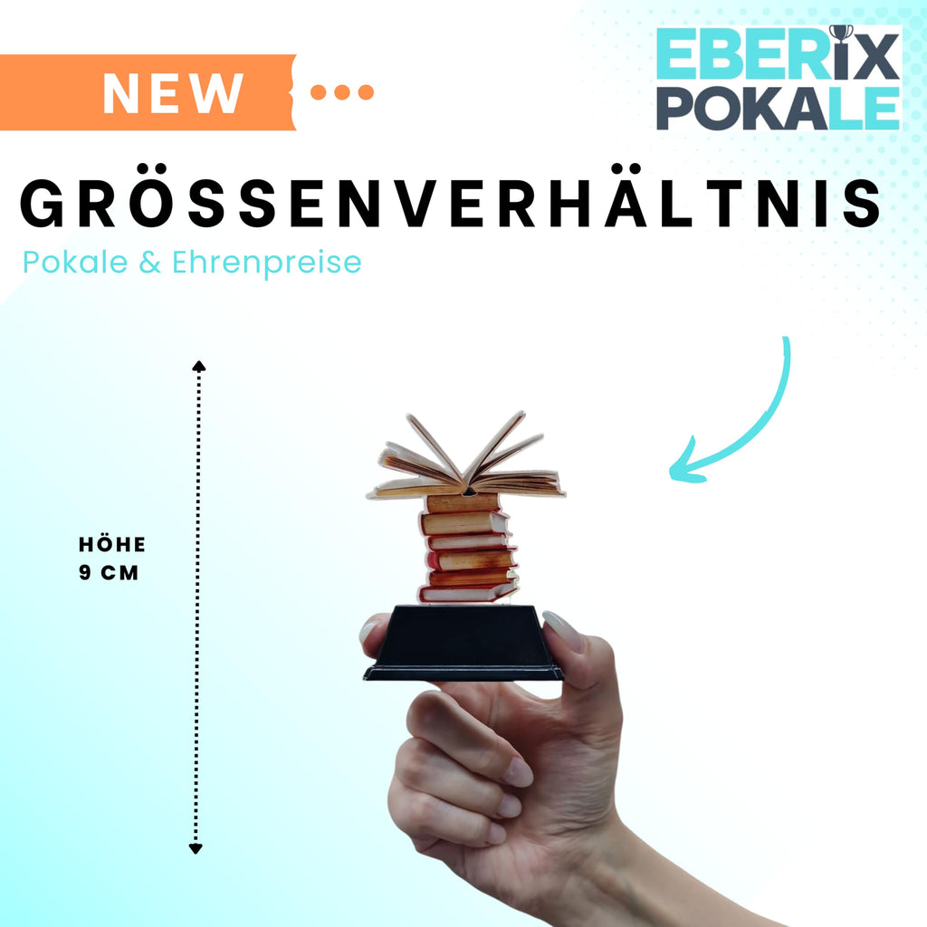 10 cm Bücher Pokal mit Wunschgravur - Acryl Trophäe für Lesewettbewerbe