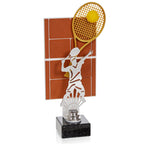 Tennispokal 28,5 cm Metallfigur mit Wunschgravur & 3D-Hintergrund