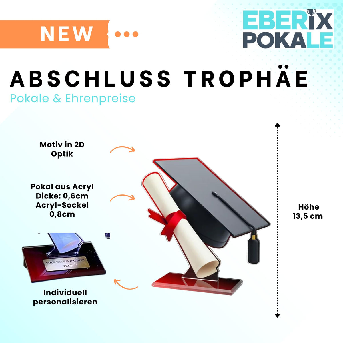 Pokal mit Gravur zum Abitur & Abschluss - Acryl-Trophäe für Absolventen