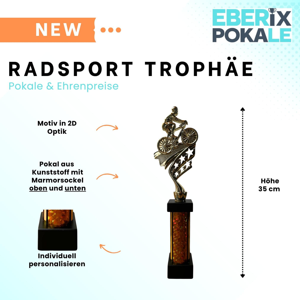 eberix · Fahrrad Pokal · mit Wunschgravur · Stadtradeln Trophäe mit Fahrrad-Motiv · Siegerpokal für MTB-Rennen, Radrennen, Vereinsmeisterschaft · personalisierbar ·
