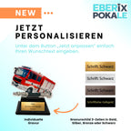 XS Feuerwehr Pokal 9 cm - Acryl Trophäe mit Feuerwehrauto & Gravurschild