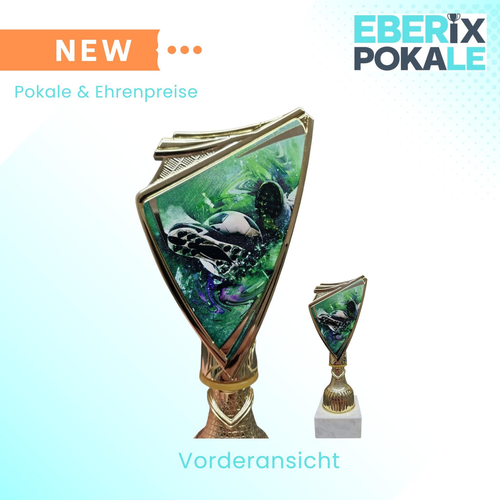 Fußball-Trophäe 18,5cm auf Marmorsockel - Pokal mit Wunschgravur & 2D-Motiv