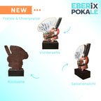 Küchen Pokal 13,5 cm - Kochmütze Steak Messer Motiv - Holz Trophäe