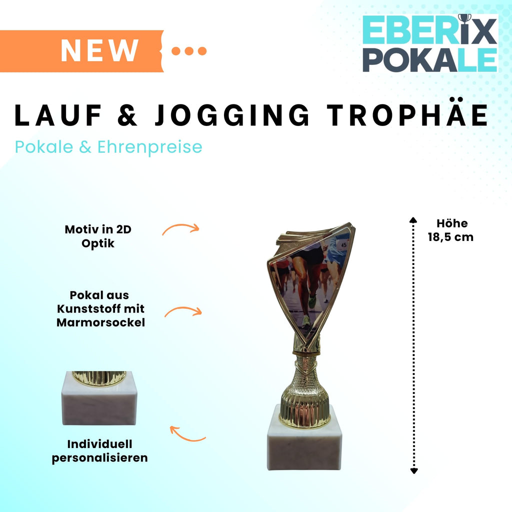 Lauf Pokal 18,5cm Trophäe Award mit Gravur, Läufer Figur für Jogging Event