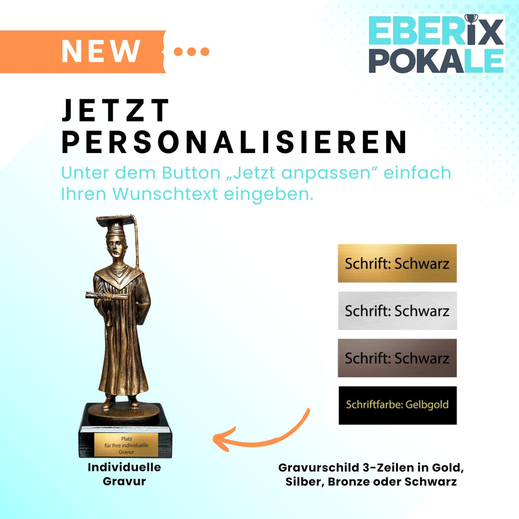 23 cm Abiturienten Trophäe - Resin Pokal in Bronze-Optik für Abifeier
