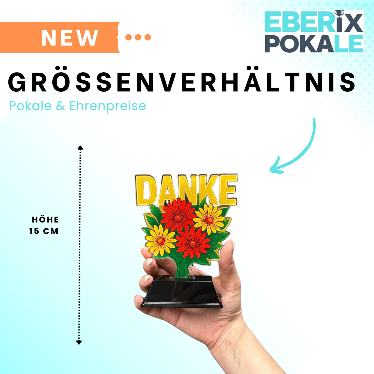 Acryl Pokal Danke Aufsteller 15 cm - Trophaee mit Gravurschild & Award