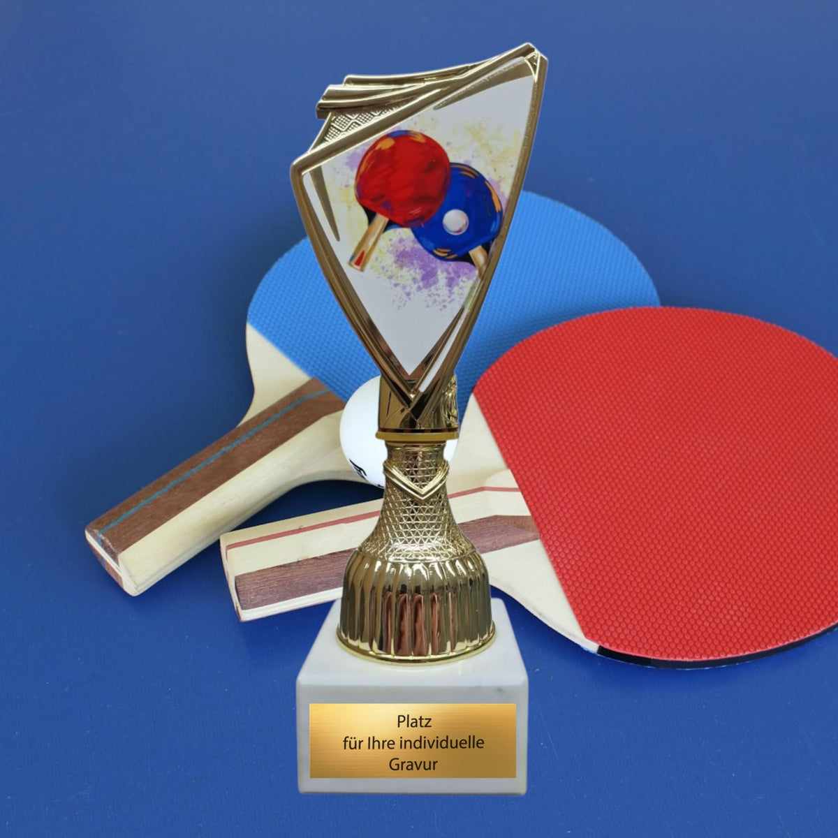 Tischtennis Pokal 18,5 cm mit Marmorsockel - Trophäe mit Wunschgravur