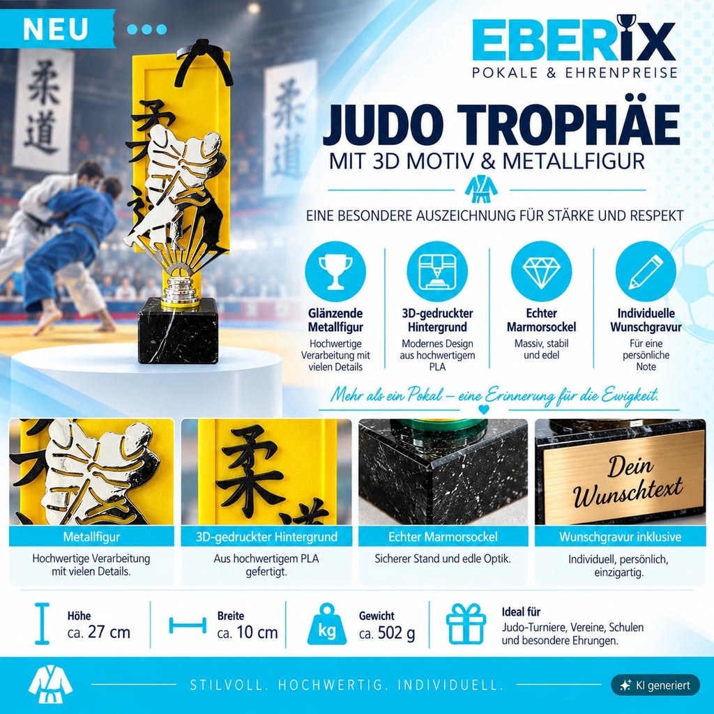 Judo Trophäe 27 cm Metallfigur mit 3D-Motiv & Wunschgravur