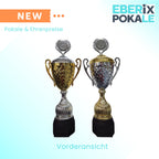 EBERiX · Athena oder Ares Wanderpokal · Wanderpokal mit Gravur · Eleganter Metallpokal mit Deckel & Holzsockel · 46 cm Höhe · Inkl. Gravurschild · personalisierbar